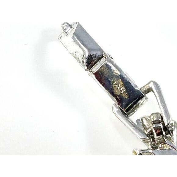 Vintage STAR Blue Lucite Leaves Bracelet 1960s Rhodium Plate Small - Picture 9 of 9